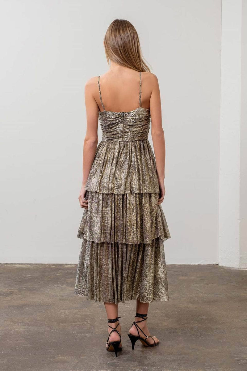 METALLIC CUT-OUT TIERED MAXI DRESS METALLIC CUT-OUT TIERED MAXI DRESS