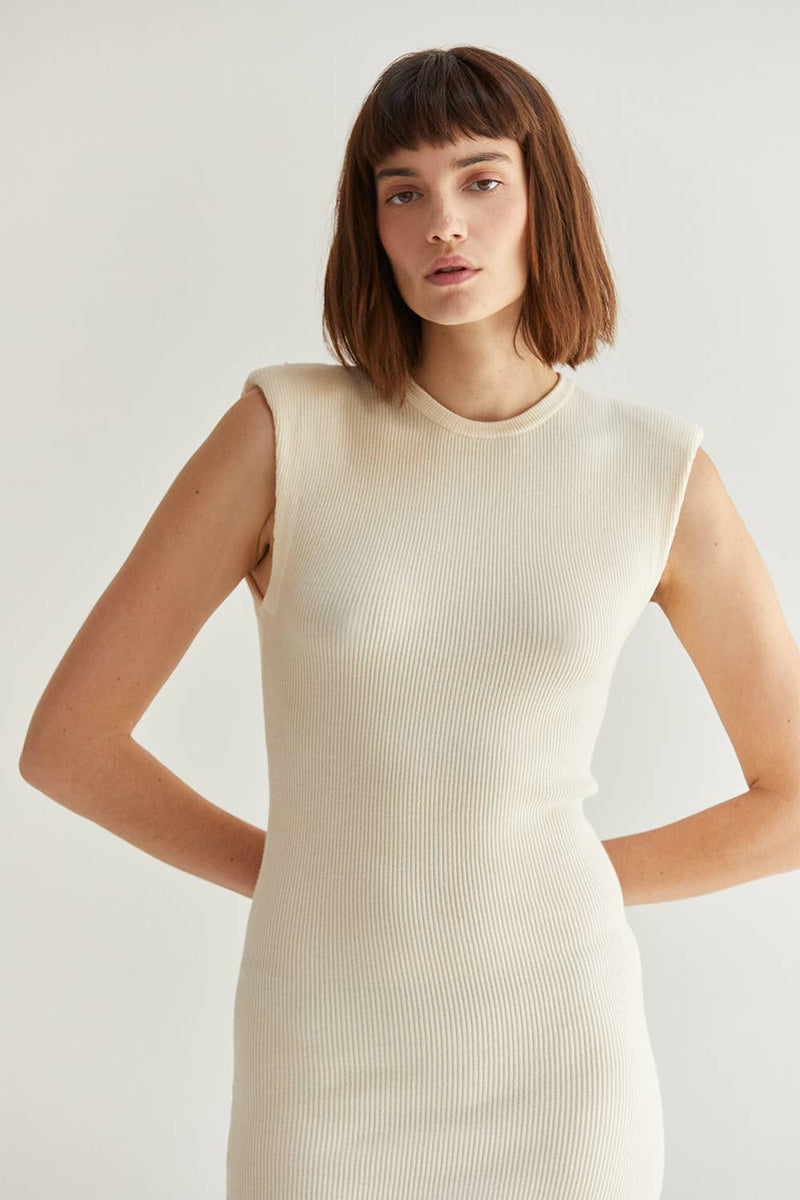 Iris Power Shoulder Ribbed Sweater Dress