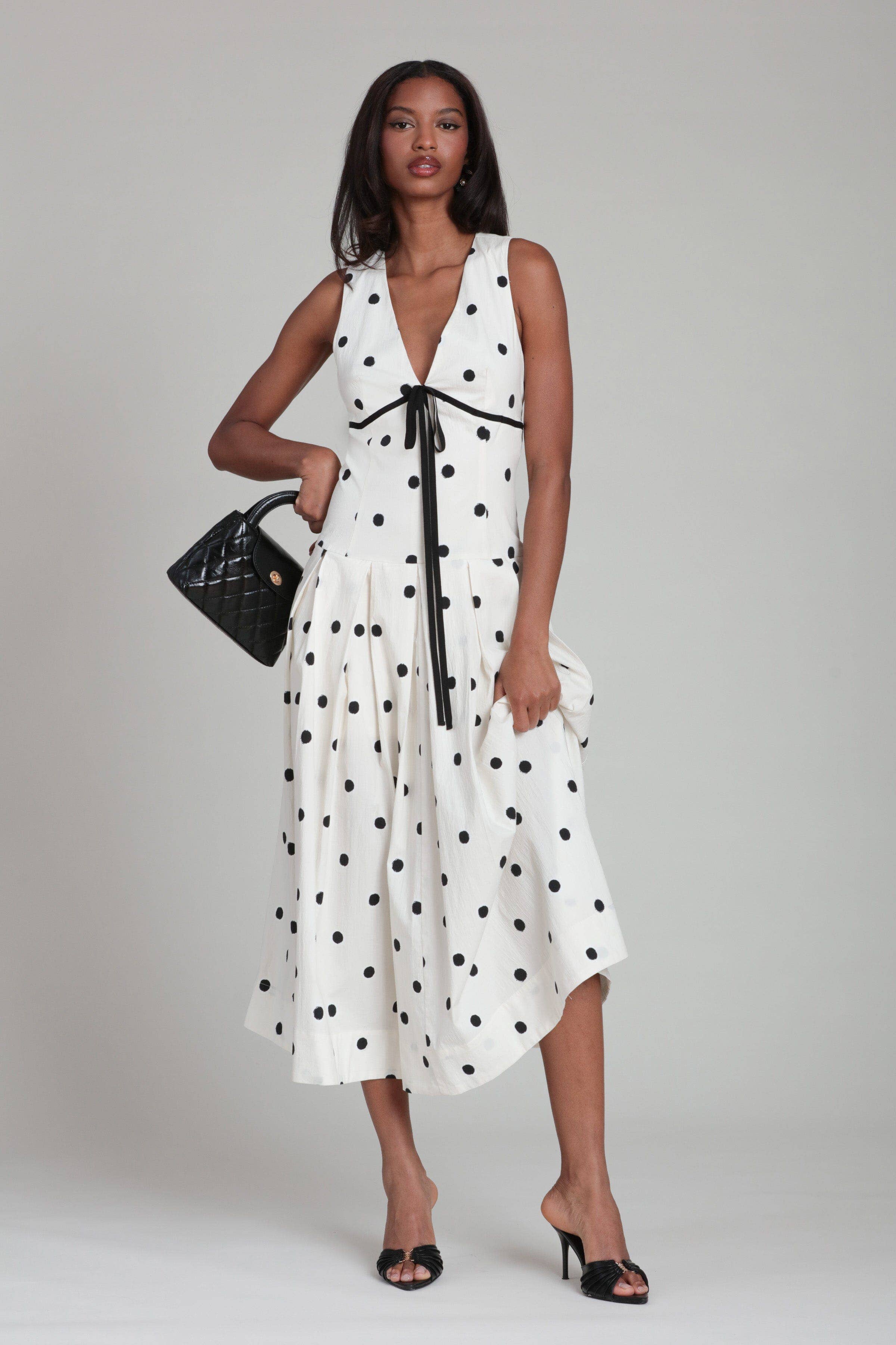 Polka Dot Stretch Cotton Empire Midi Dress – Addie rose