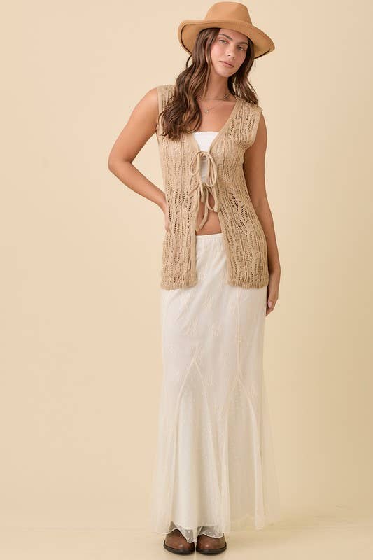 Mesh Midi Skirt With Contrasting Godet Ruffle