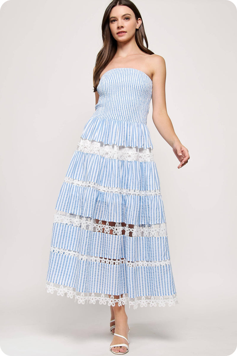 Striped Floral Lace Tube Dress