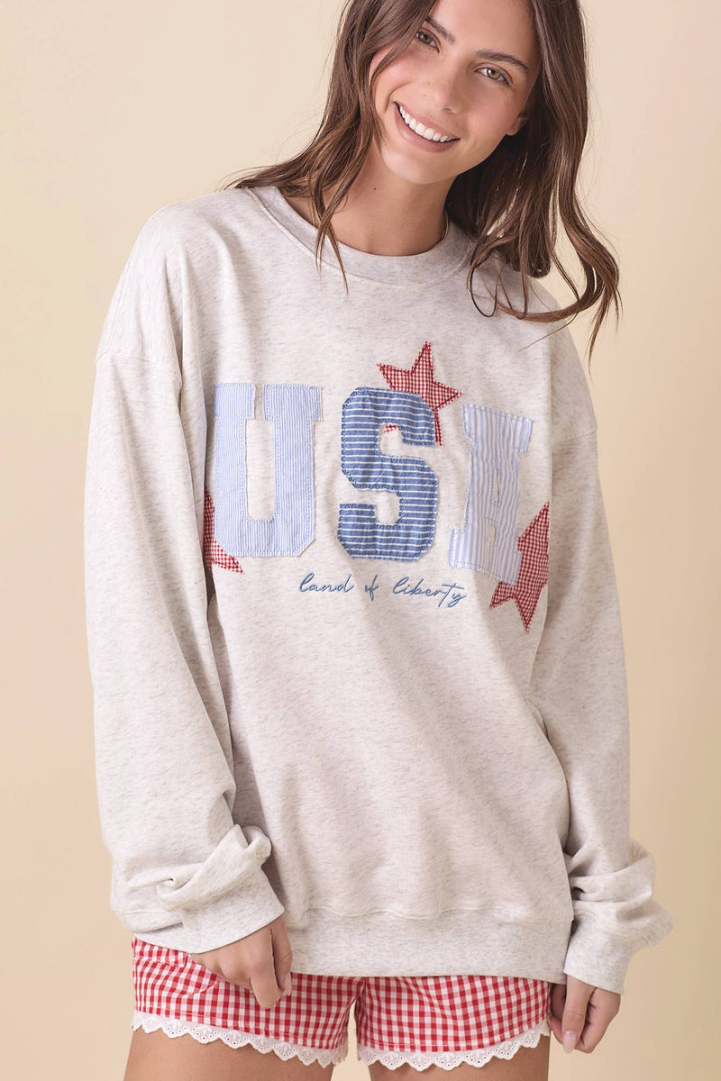 USA Patchwork Oversized Crewneck Top