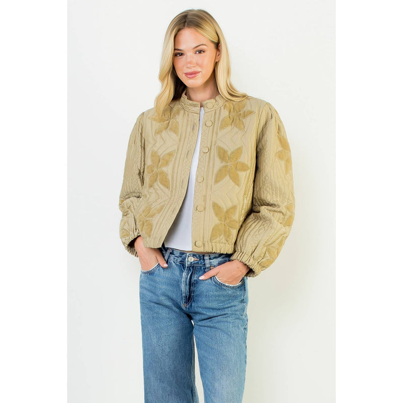 Velvet Flower Detail Quilted Jacket