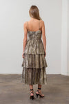 METALLIC CUT-OUT TIERED MAXI DRESS