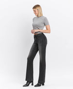 HIGH RISE FRONT PATCH POCKET FLARE JEANS