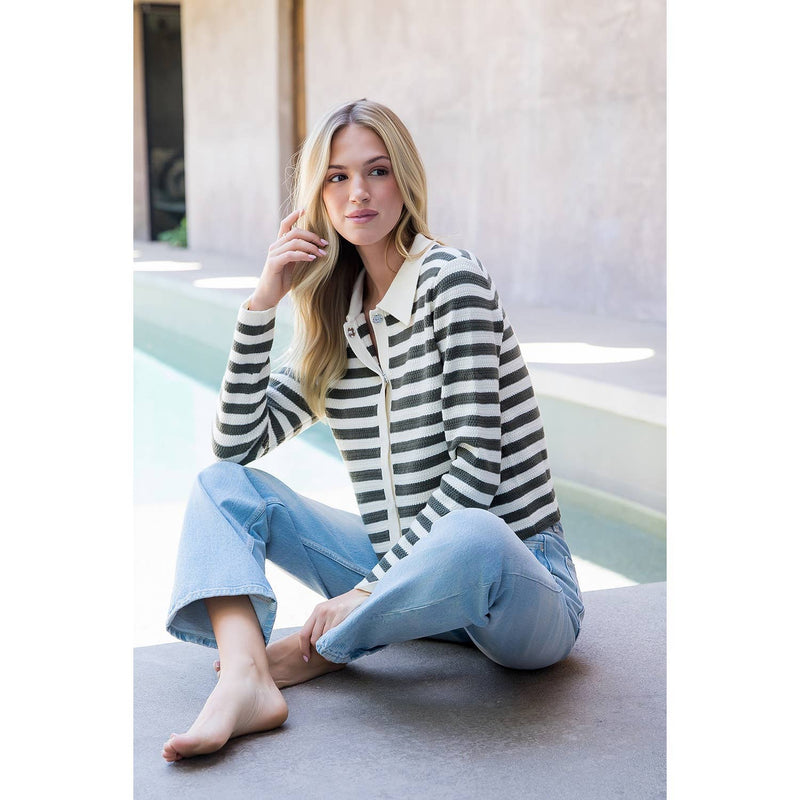 Collar Striped Knit