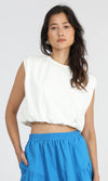 Alisa Padded Shoulder Jersey Bubble Top : White / XS