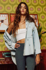 Star Print Washed Denim Jacket