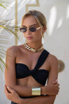 Soho Womens Oval Sunglasses: Gold / Brown