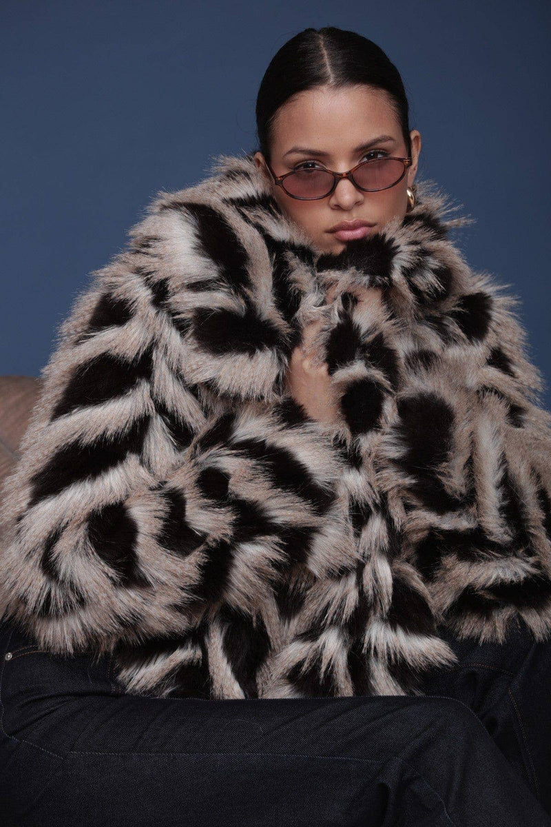 Chevron Faux Fur Cropped Coat