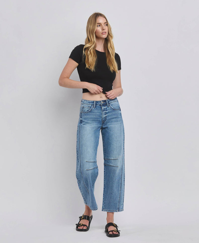 HIGH RISE BARREL LEG JEANS