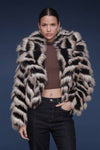 Chevron Faux Fur Cropped Coat