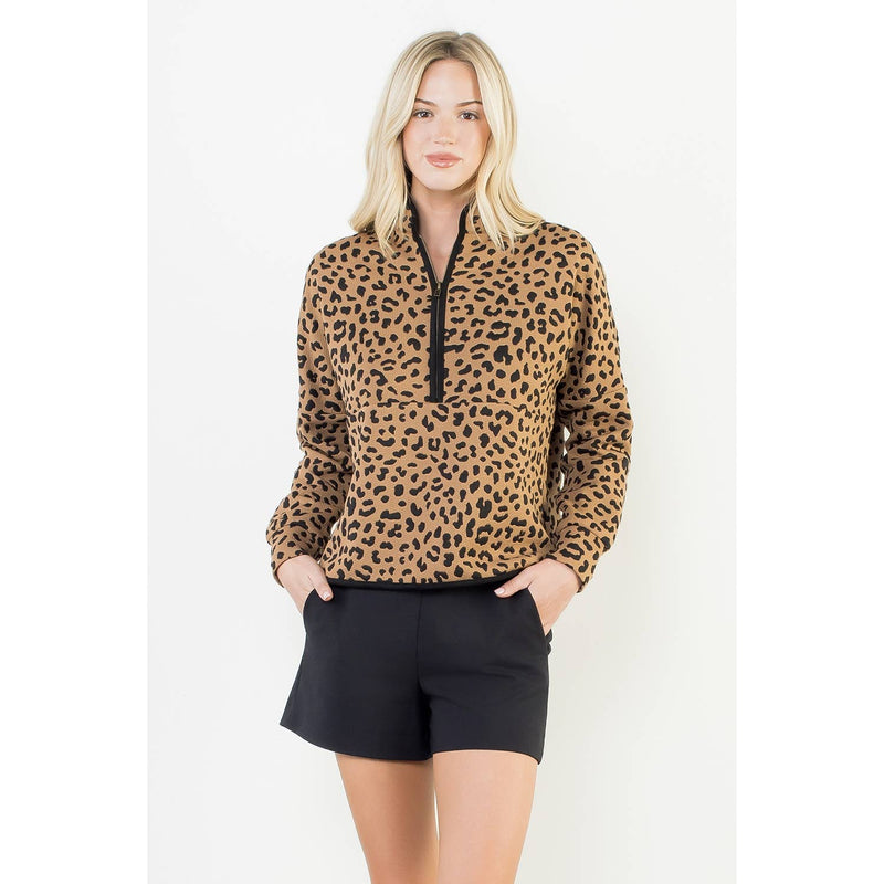 Cheetah Print Quarter-Zip Sweater