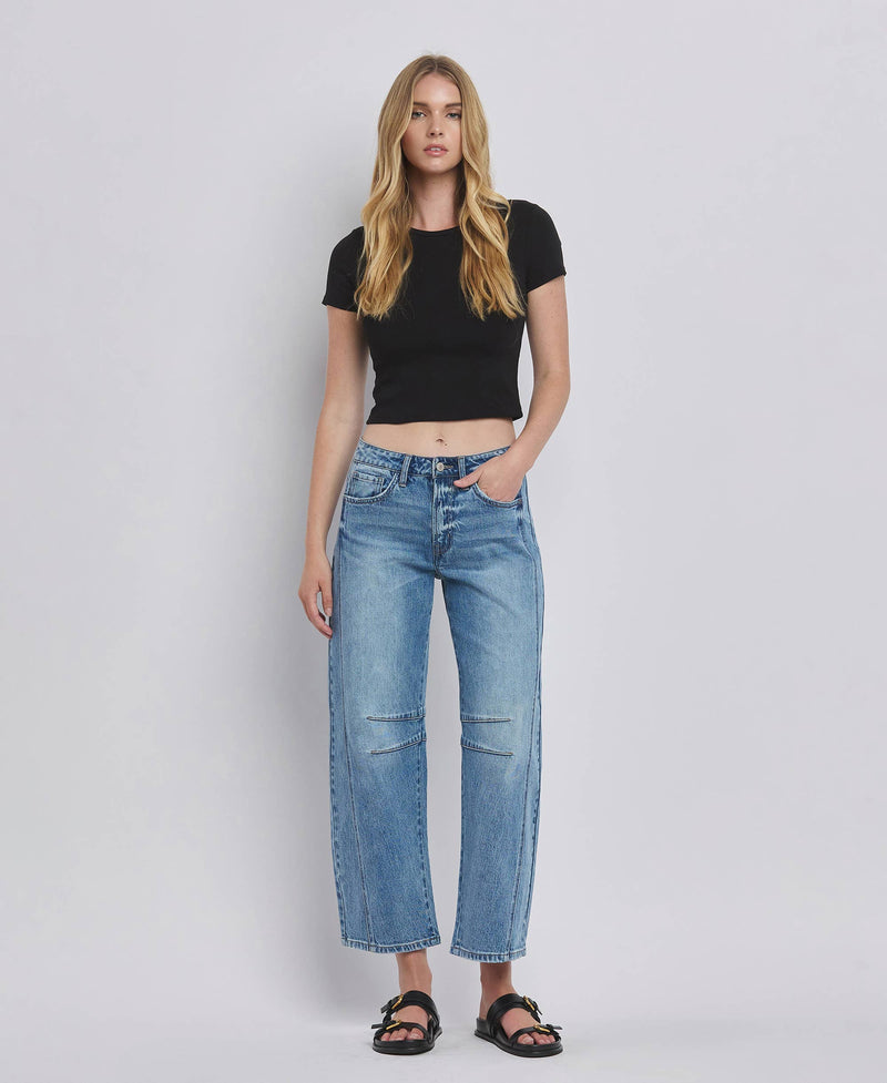 HIGH RISE BARREL LEG JEANS