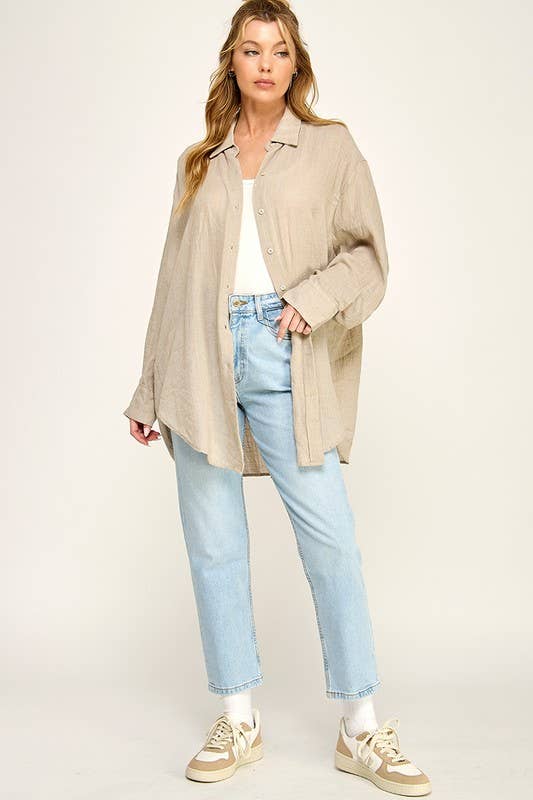 WASHED SUPER SOFT SEE THROUGH BUTTON DOWN SHIRT