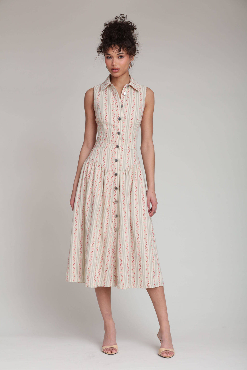 Floral Stripe Cotton Drop-Waist Midi Dress – Addie rose