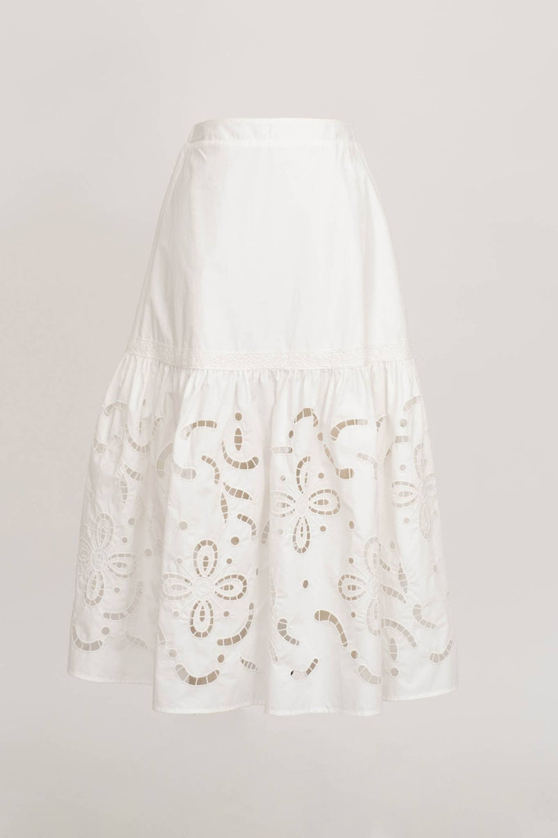 EYELET HEM MIDI SKIRT