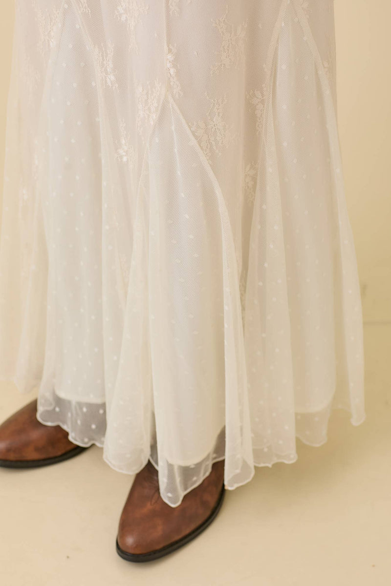 Mesh Midi Skirt With Contrasting Godet Ruffle