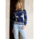Horse Knit Half Up Zipper Sweater