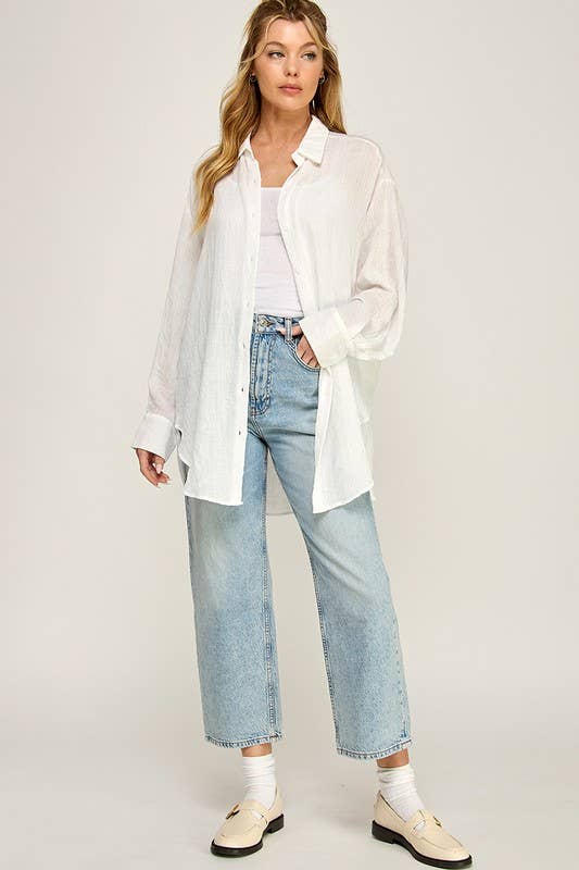 WASHED SUPER SOFT SEE THROUGH BUTTON DOWN SHIRT