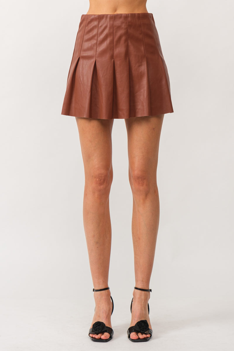 Area Pleated Leather Skirt