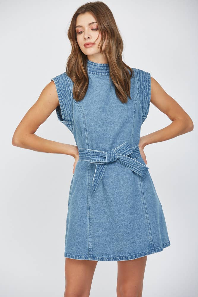 CUT OUT WASHED DENIM DRESS