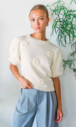 Bria Rosette Puff Sleeve Sweater