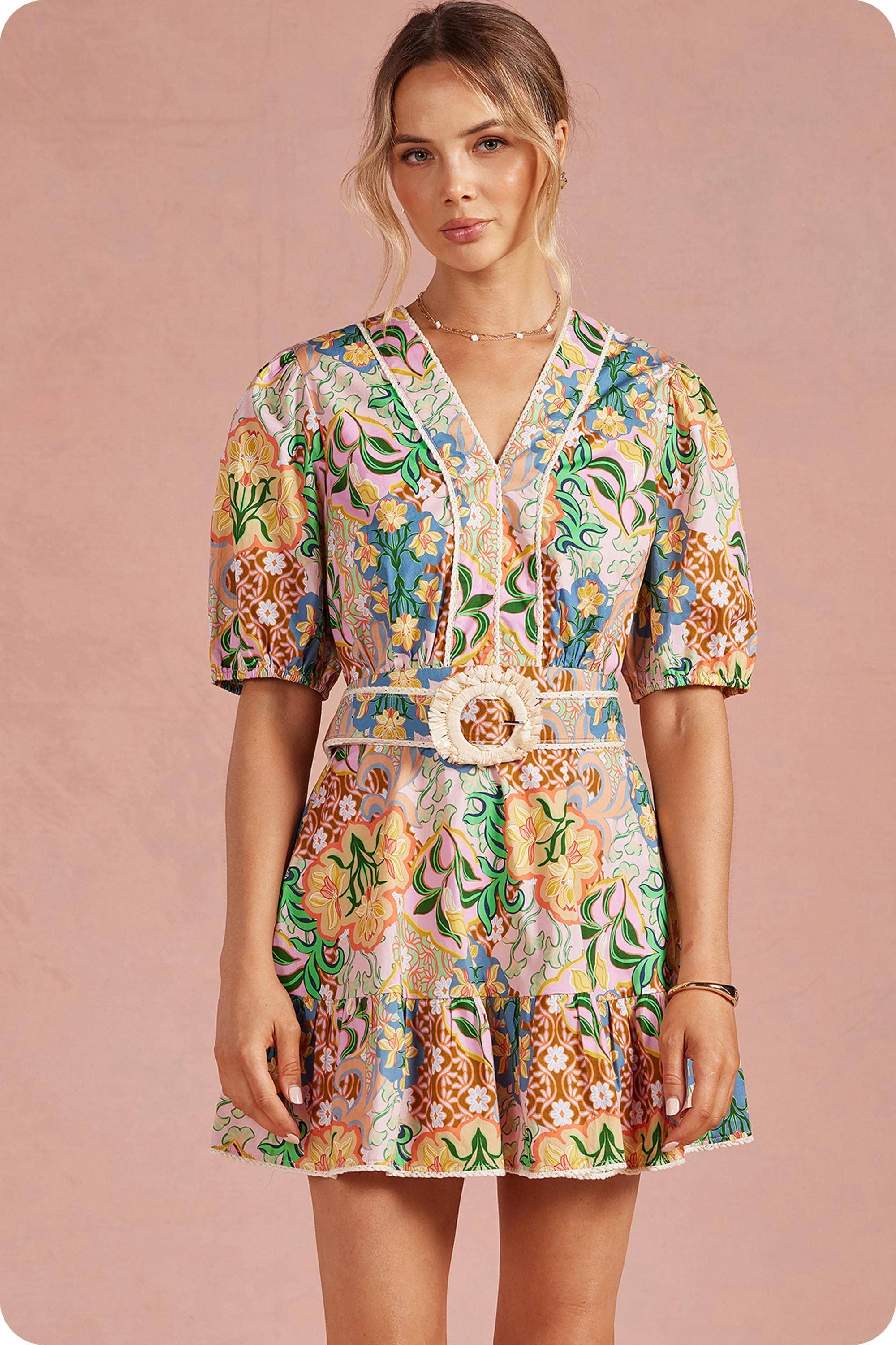 Garden Party Belted Cotton Mini Dress – Addie rose