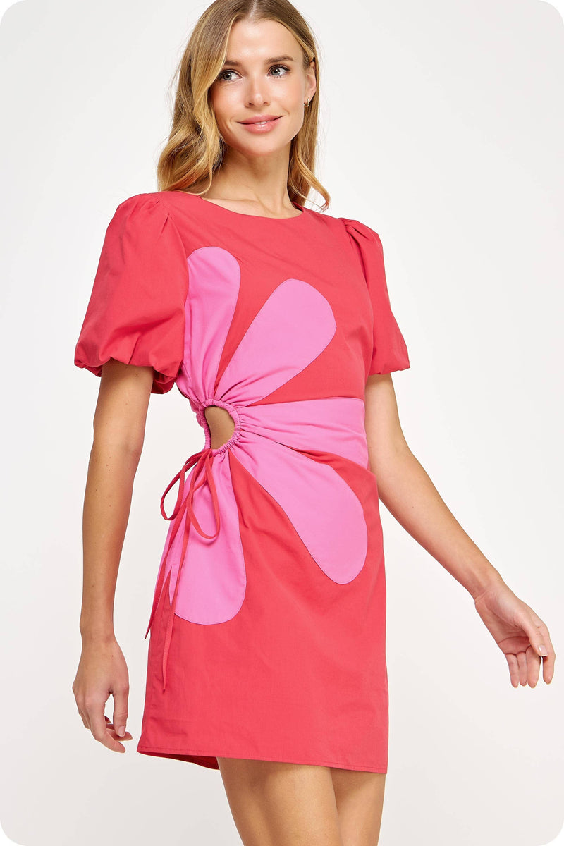 Side Cut-Out Flower Detail Mini Dress – Addie rose Side Cut-Out Flower Detail Mini Dress – Addie rose