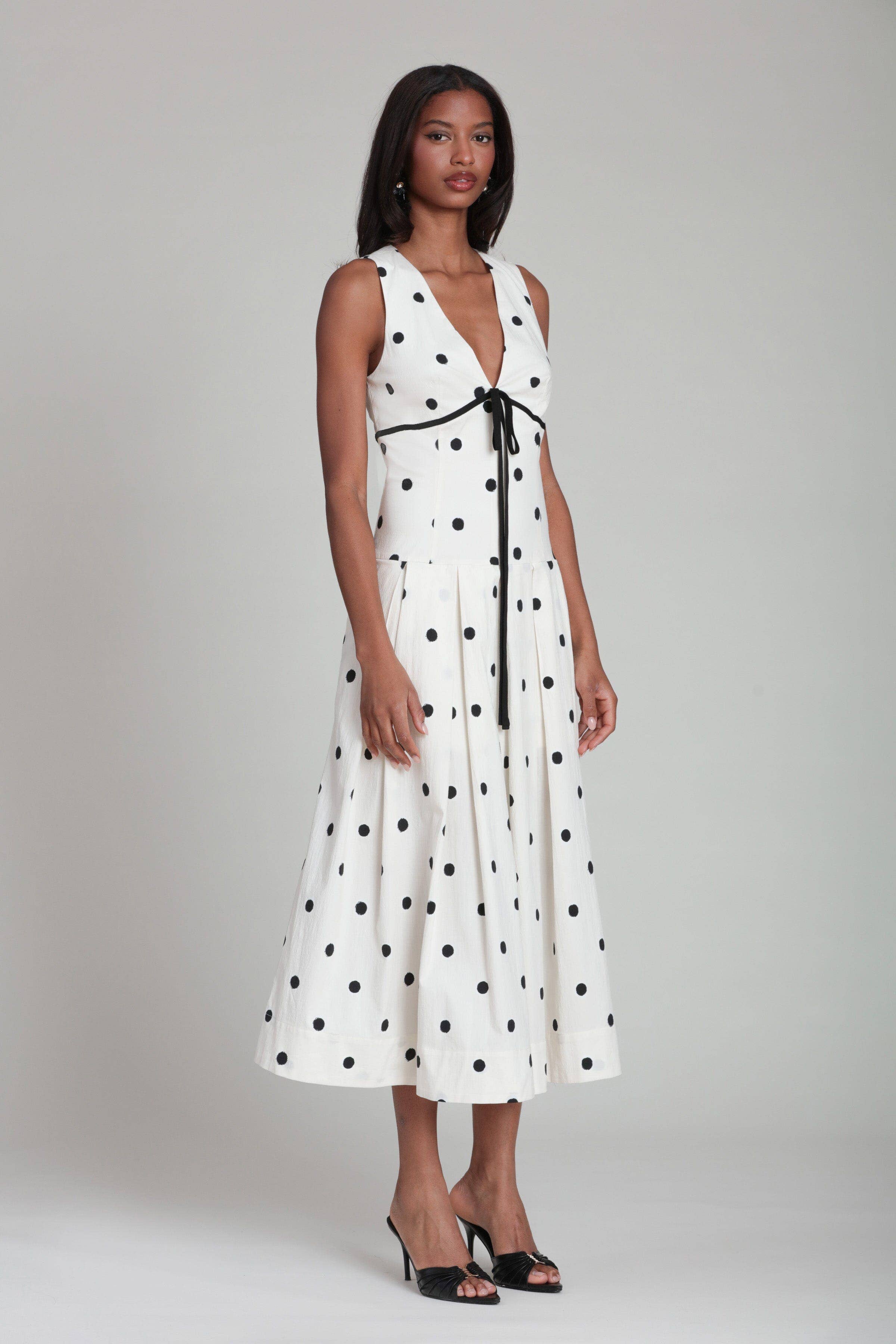 Polka Dot Stretch Cotton Empire Midi Dress – Addie rose