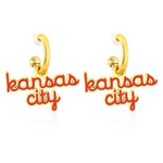 Kansas City Stacked Red Script Huggie Hoop Earrings