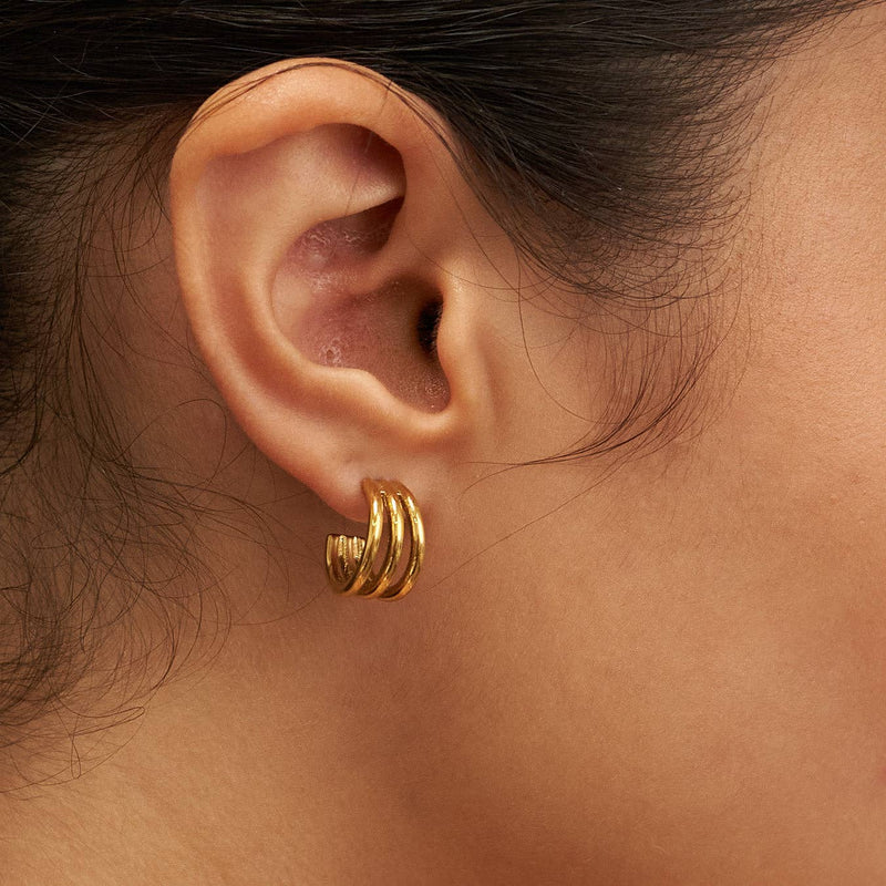 18K Gold Triple Mini Hoops