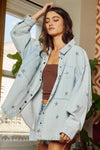 Star Print Washed Denim Jacket