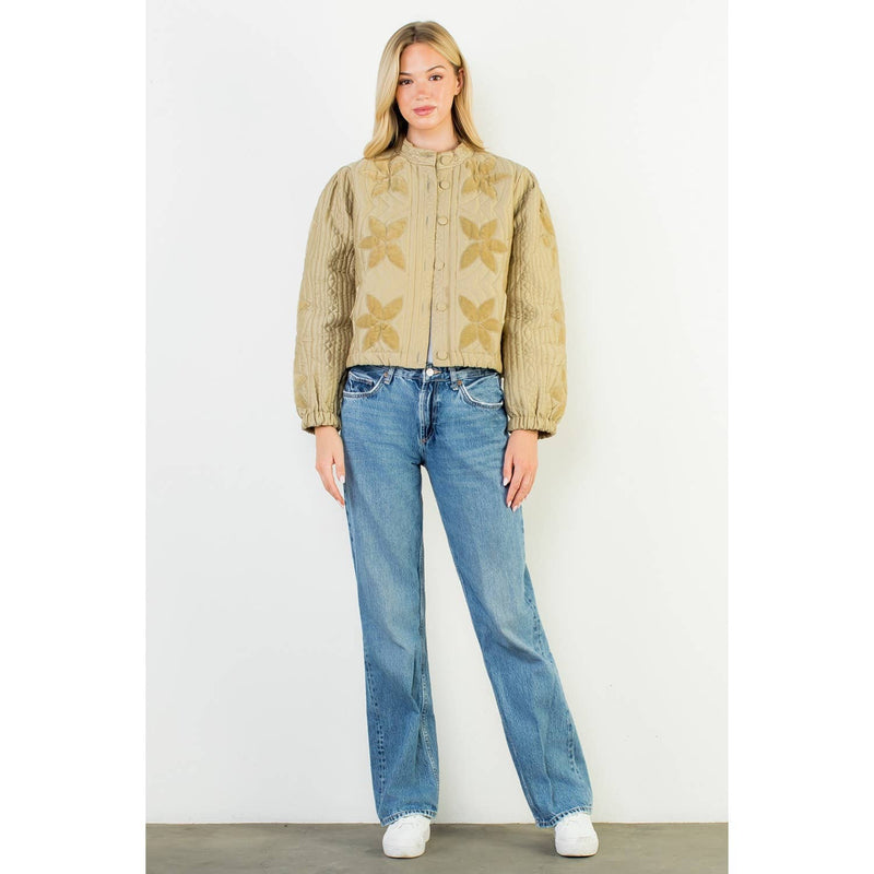 Velvet Flower Detail Quilted Jacket