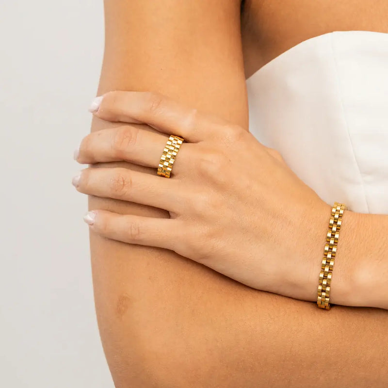 Waterproof Gold Statement Watch Ring:  size 7