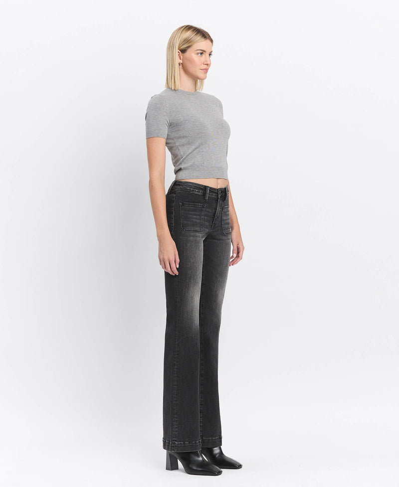 HIGH RISE FRONT PATCH POCKET FLARE JEANS