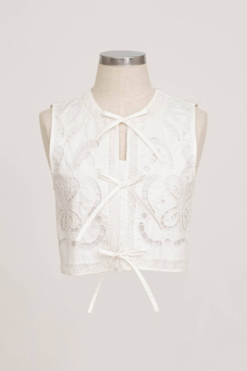 TIE FRONT EYELET DETAIL VEST TOP