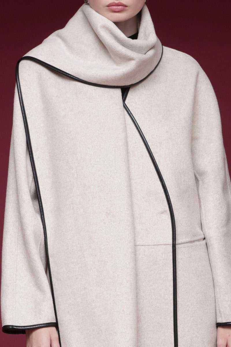 Contrast Trim Wool Blend Scarf Coat