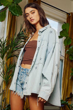 Star Print Washed Denim Jacket