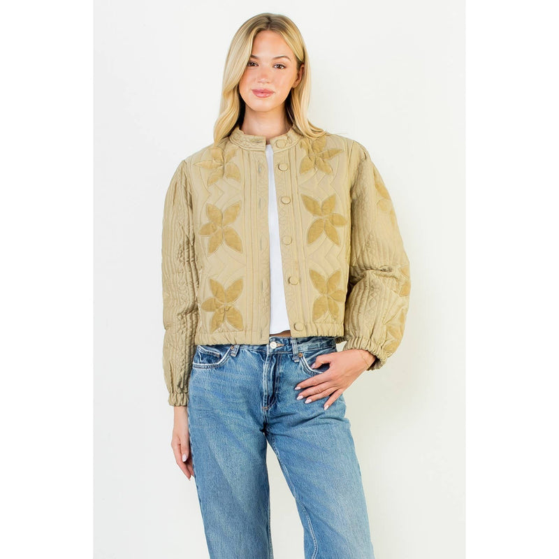 Velvet Flower Detail Quilted Jacket