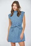 CUT OUT WASHED DENIM DRESS