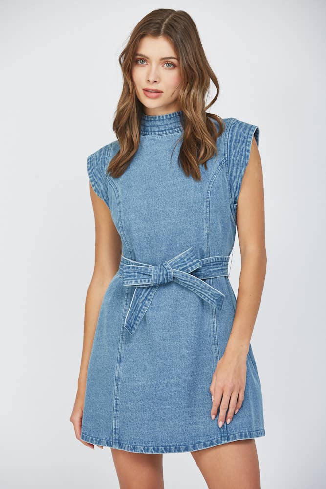 CUT OUT WASHED DENIM DRESS
