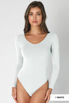 Jersey V Neck LS Bodysuit: White