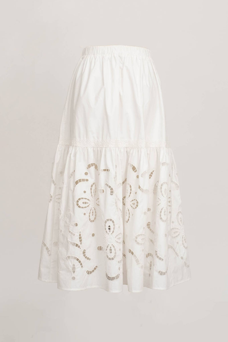 EYELET HEM MIDI SKIRT