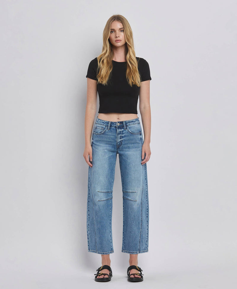 HIGH RISE BARREL LEG JEANS