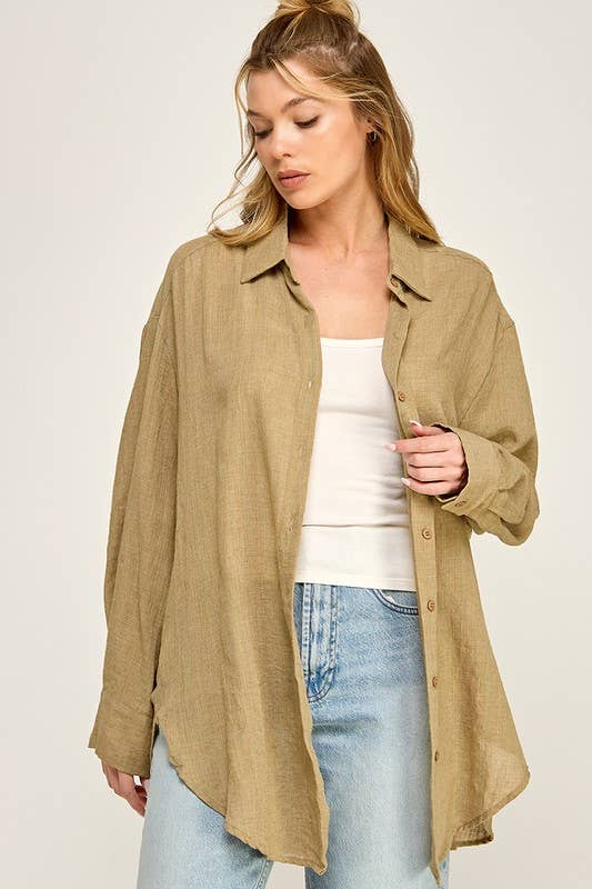 WASHED SUPER SOFT SEE THROUGH BUTTON DOWN SHIRT
