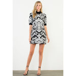 Jacquard Knit High Neck Mini Dress