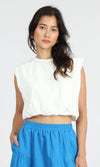 Alisa Padded Shoulder Jersey Bubble Top : White / XS