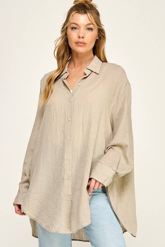 WASHED SUPER SOFT SEE THROUGH BUTTON DOWN SHIRT