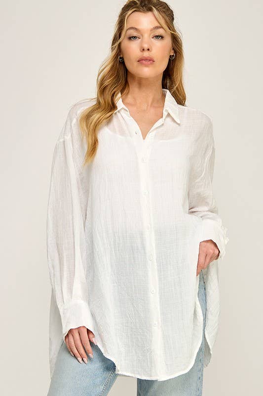 WASHED SUPER SOFT SEE THROUGH BUTTON DOWN SHIRT